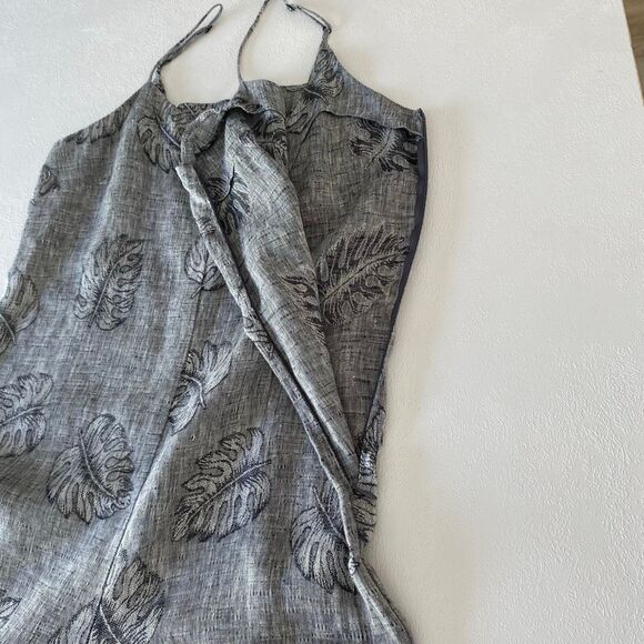 Corey Lynn Calter Jumpsuit Small • Gray Botanical Leaf Print • Wide Leg Linen Bl - Picture 10 of 10